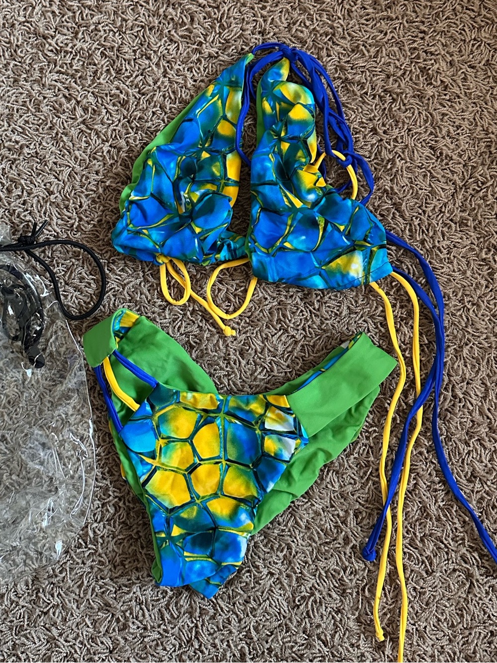 Ravish Sands Blue & Yellow Honeycomb Print Swim Bikini